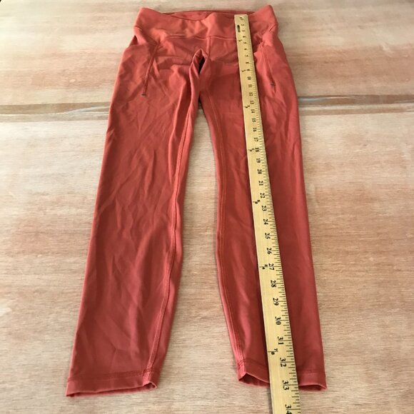 Lululemon Power Thru Leggings Women 6 Orange Mid Rise Media Pockets Stretch - Picture 5 of 12